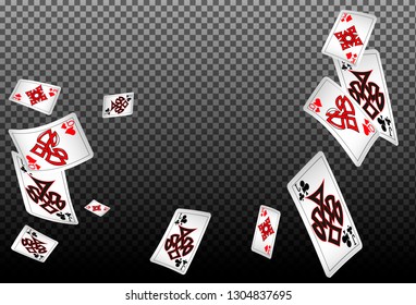 Playing cards falling on transparent background. Vector illustration in vintage style.