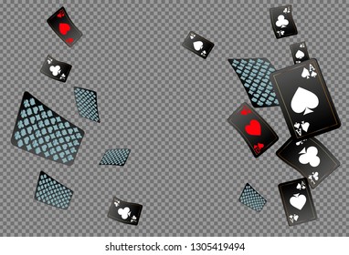 Playing cards falling on transparent background. Vector illustration
