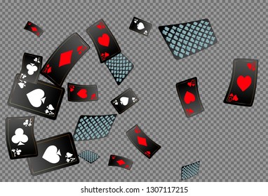 Playing cards falling on transparent background. Vector illustration