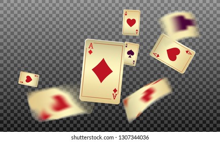 Playing cards falling on transparent background. Vector illustration in vintage style.