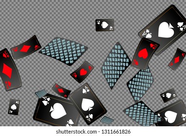 Playing cards falling on transparent background. Vector illustration 