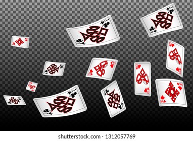 Playing cards falling on transparent background. Vector illustration in vintage style.