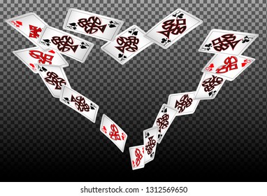 Playing cards falling on transparent background. Vector illustration in vintage style.