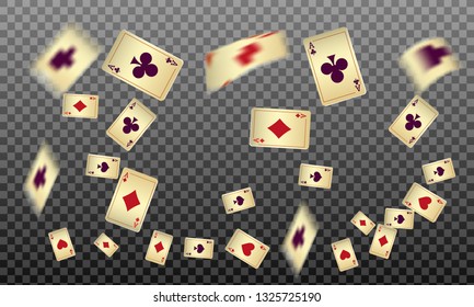 Playing cards falling on transparent background. Vector illustration in vintage style.