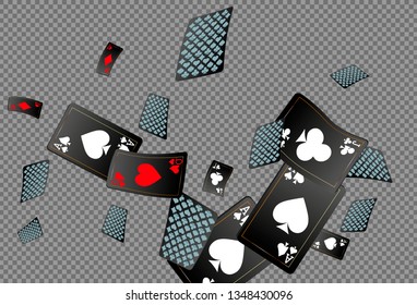 Playing cards falling on transparent background. Vector illustration