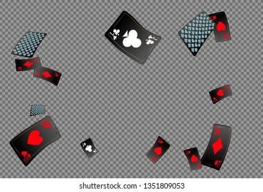 Playing cards falling on transparent background. Vector illustration