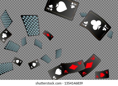 Playing cards falling on transparent background. Vector illustration