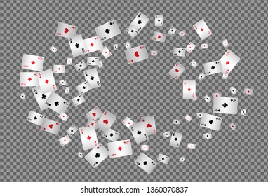 Playing cards falling on transparent background. Vector illustration