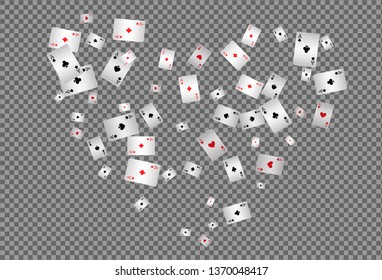 Playing cards falling on transparent background. Vector illustration
