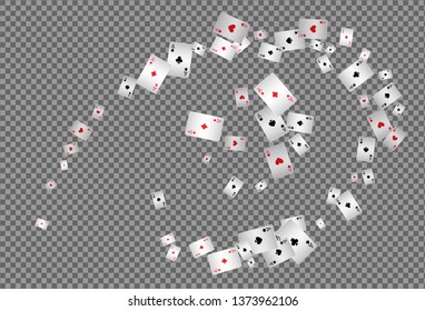 Playing cards falling on transparent background. Vector illustration
