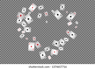 Playing cards falling on transparent background. Vector illustration