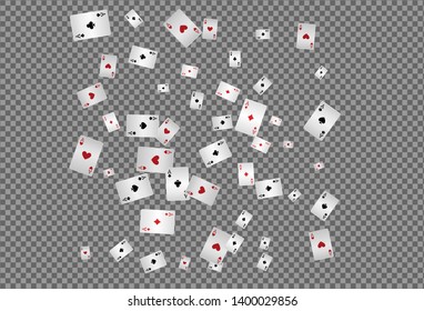 Playing cards falling on transparent background. Pattern for ads of parties, events in Vegas. Vector illustration