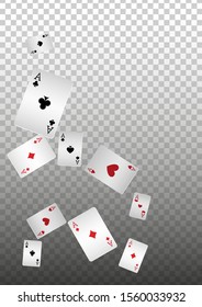 Playing Cards falling on transparent background. Vector illustration. Pattern for ads of parties, events in Vegas.