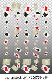 Playing Cards falling on transparent background. Vector illustration. Pattern for ads of parties, events in Vegas.
