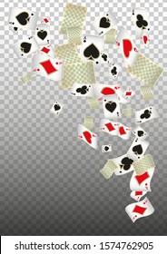 Playing Cards falling on transparent background. Vector illustration. Pattern for ads of parties, events in Vegas.