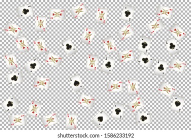 Playing Cards falling on transparent background. Vector illustration. Pattern for ads of parties, events in Vegas.