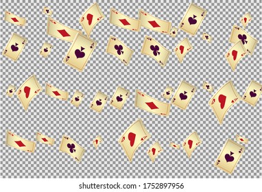 Playing Cards falling on transparent background. Vector illustration. Pattern for ads of parties, events in Vegas. Vector illustration in vintage style.