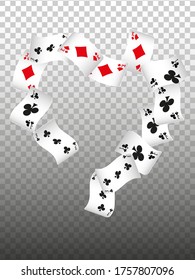 Playing Cards falling on transparent background. Vector illustration. Pattern for ads of parties, events in Vegas. Vector illustration in vintage style.