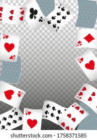 Playing Cards falling on transparent background. Vector illustration. Pattern for ads of parties, events in Vegas. Vector illustration in vintage style.