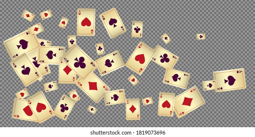 Playing Cards falling on transparent background. Vector illustration. Pattern for ads of parties, events in Vegas.