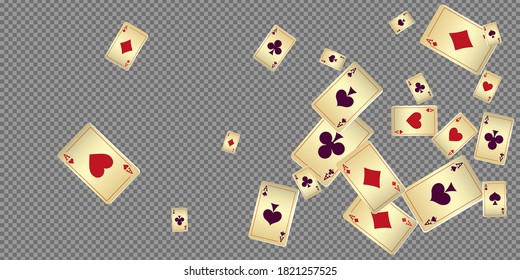 Playing Cards falling on transparent background. Vector illustration. Pattern for ads of parties, events in Vegas.