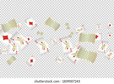 Playing Cards falling on transparent background. Vector illustration. Pattern for ads of parties, events in Vegas.