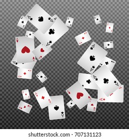 Playing cards falling on a transparent background. Vector illustration.