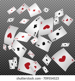 Playing cards falling on a transparent background. Vector illustration.