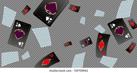 Playing cards Falling on transparent background. Vector illustration.