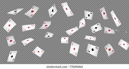 Playing cards falling on transparent background. Vector illustration.