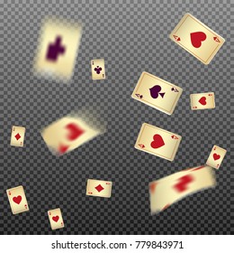 Playing cards falling on transparent background. Vector illustration in vintage style.