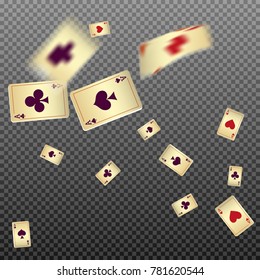 Playing cards falling on transparent background. Vector illustration in vintage style