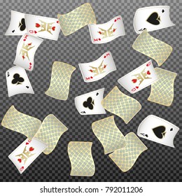 Playing cards falling on transparent background. Vector illustration
