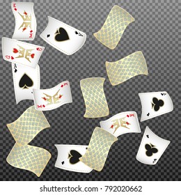 Playing cards falling on transparent background. Vector illustration