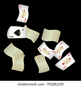 Playing cards falling on transparent background. Vector illustration