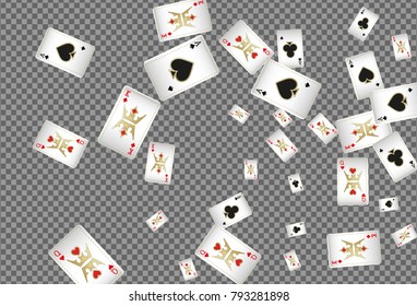 Playing cards falling on transparent background. Vector illustration
