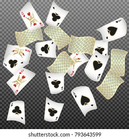 Playing cards falling on transparent background. Vector illustration