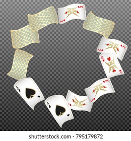 Playing cards falling on transparent background. Vector illustration