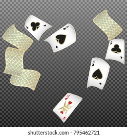 Playing cards falling on transparent background. Vector illustration