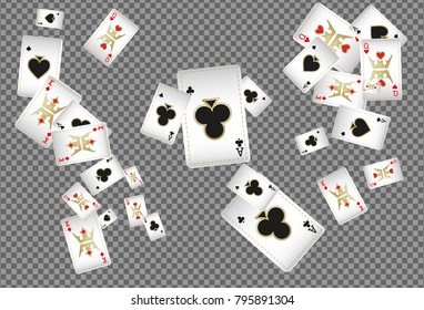 Playing cards falling on transparent background. Vector illustration