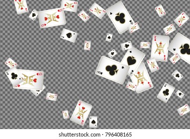 Playing cards falling on transparent background. Vector illustration
