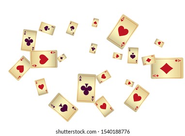 Playing cards falling. Pattern for ads of parties, events in Vegas. Vector illustration in vintage style.