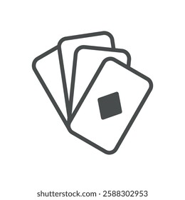 Playing cards fan icon. Line outline illustration of a diamond suit hand for poker, blackjack, and casino games. Design element for gambling and betting UI.