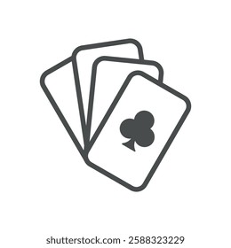 Playing cards fan icon. Linear outline illustration of a club suit hand for poker, blackjack, and casino games. Design element for gambling and betting web UI.