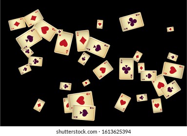 Playing Cards and Fire on black background. Vector illustration in vintage style.