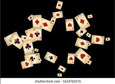 Playing Cards and Fire on black background. Vector illustration in vintage style.