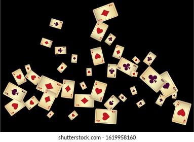 Playing Cards and Fire on black background. Vector illustration in vintage style.