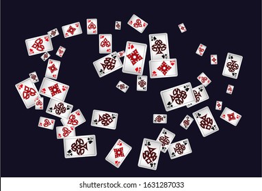 Playing Cards and Fire on black background. Vector illustration in vintage style.