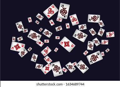 Playing Cards and Fire on black background. Vector illustration in vintage style.