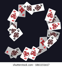Playing Cards and Fire on black background. Vector illustration in celtic style.